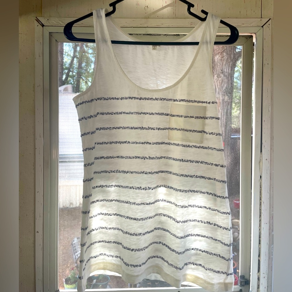J Crew 100% cotton sleeveless top with small tiny sequins